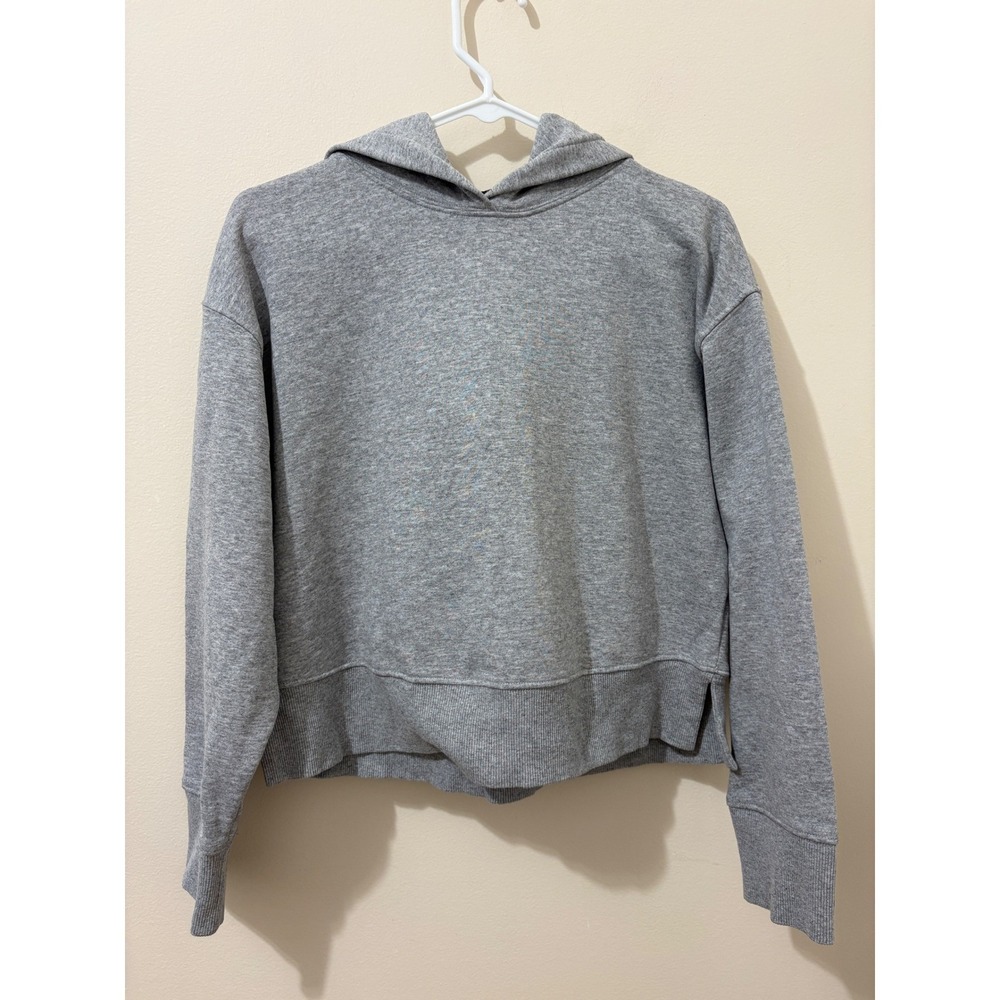 Zara Womens Heather Gray Cropped Hoodie Boxy Sweatshirt Side Slit Small